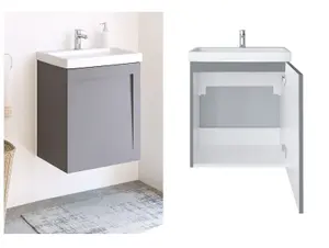 Bathroom Vanity Unit and Basin 500mm Cloakroom Sink Wall Cabinet Grey Matt Avir