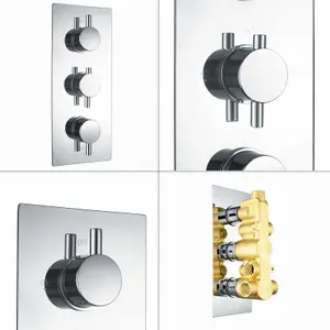 ENKI Venice Chrome Round 3-Outlet Brass Thermostatic Triple Shower Valve TSV076