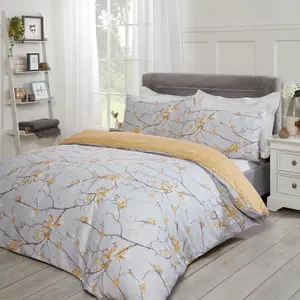 Dreamscene Spring Blossoms Print Duvet Cover with Pillowcases, Ochre - Double