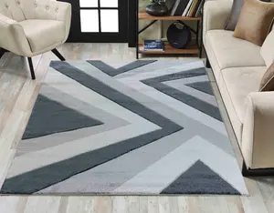 Valencia Modern Zig Zag Design Carved Area Rugs Black 60x110 cm