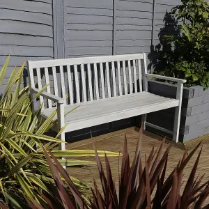 Charles Bentley FSC Acacia White Washed Wooden Garden Patio Outdoor Bench