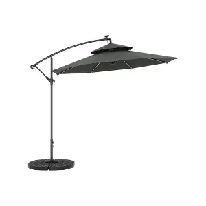 Double-Top Cantilever Parasol with Lights and  Black Round Parasol Base