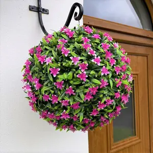 Best Artificial 38cm Pink Lily Hanging Basket Flower Topiary Ball - Suitable for Outdoor Use - Weather & Fade Resistant