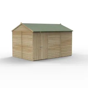 Forest Garden Beckwood Shiplap 12x8 ft Reverse apex Natural timber Wooden Pressure treated 2 door Shed with floor (Base included) - Assembly service included