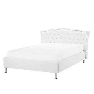 Faux Leather EU Double Size Ottoman Bed White METZ