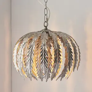 Small Ornate Silver Ceiling Pendant Light Fitting Decorative Layered Leaf Design