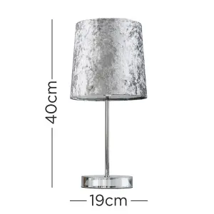 ValueLights Pair Of Modern Polished Chrome Table Lamps With Silver Grey Velvet Shades