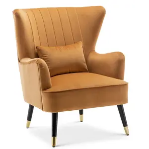 Velvet Gold Camila Accent Wingback Chair with Footstool