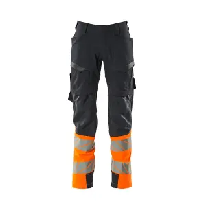 Mascot Accelerate Safe Ultimate Stretch Trousers with Thigh Pockets - Dark Navy/Hi-Vis Orange   (32.5) (Leg Length - Regular)