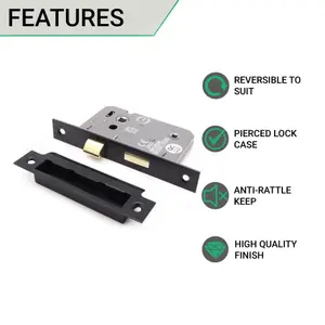 EAI Bathroom Lock 80mm / 57mm Backset BLACK for Internal Wooden Bathrooms Accepts 5mm Square Spindle CE UKCA & Fire Door Approved