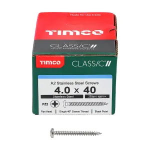 TIMCO Classic Multi-Purpose Pan Head A2 Stainless Steel Woodcrews - 4.0 x 40 (200pcs)