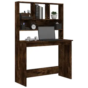 Berkfield Desk with Shelves Smoked Oak 102x45x148 cm Engineered Wood