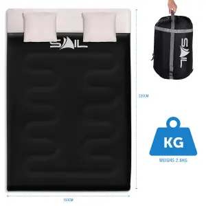 SAIL Waterproof Double Sleeping Bag with 2 Pillows Extra Large 3-4 Season - Black