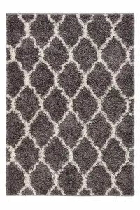 Grey Cream Trellis Scandi Shaggy Living Area Rug 110x160cm