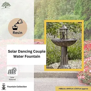 Dancing Couple Water Fountain - Solar Powered Freestanding Bronze Bird Bath Water Feature