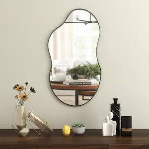 Asymmetrical Metal Framed Wall Accent Mirror Black / 90.9cm H x 55.1cm W