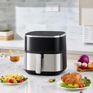 6L Silver&Black Air Fryer with Smart Touch Display and Timer 1400W