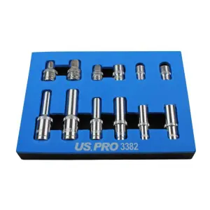 US PRO Tools 12pc 1/4 3/8 1/2 dr 10mm & 13mm 6pt Shallow & Deep Sockets 3382