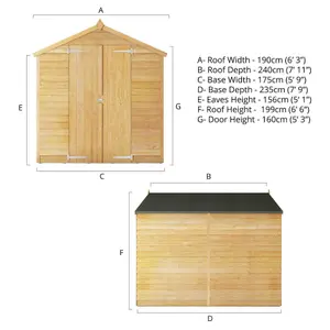 Waltons Garden Shed 8 x 6 Overlap Apex Double Door Windowless Wooden Outdoor Storage Building