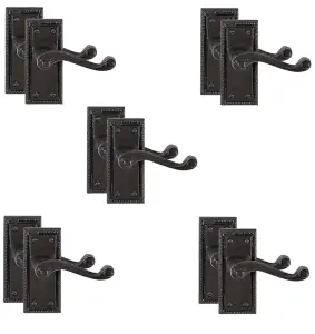 5 Pair of Matt Black Georgian Lever Latch Hnadles 107mm x 48mm  - Golden Grace