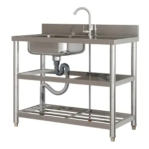 1 Compartment Commercial Floorstanding Stainless Steel Kitchen Sink with Storage Shelf 100cm