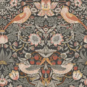 William Morris Gallery Collection Charcoal Strawberry Thief Smooth Wallpaper