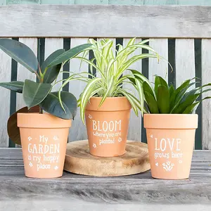 Terracotta Plant Pot With Text Love Grows Here (H16 x W15 cm)