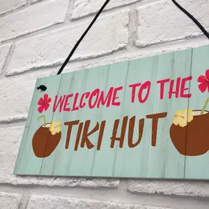 Red Ocean Tiki Hut Welcome Sign Novelty Home Bar Decor Signs Garden Signs Bar Plaques