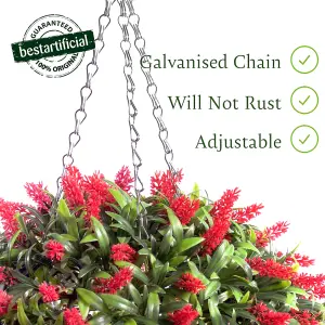 Best Artificial 38cm Red Lush Lavender Hanging Basket Flower Topiary Ball - Suitable for Outdoor Use - Weather & Fade Resistant