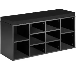 Shoe Rack - storage cabinet for 10 pairs of shoes, bench with seat cushion, 103.5 x 48 x 30 cm - black