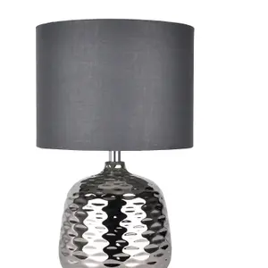 First Choice Lighting Ripple Chrome Grey Ceramic 32 cm Table Lamp With Shade