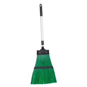 JVL Outdoor Garden Hard Bristled Broom Brush Rake with Extendable Handle, Green