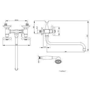 Invena Bath Tap Filler Shower Chrome Crosshead Long 'S' Type Spout Wall Mounted