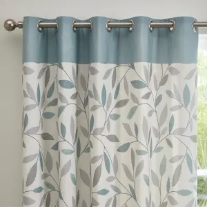 Beechwood Leaf Trail Pair of 100% Cotton Eyelet Curtains