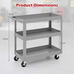 Costway 3-Layer Service Utility Cart Rolling Tool Cart w/ 2 Lockable Universal Wheels