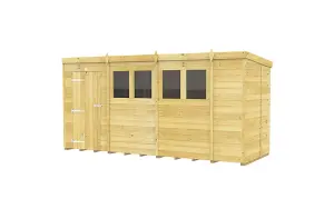 14 x 5 Feet Pent Shed - Single Door With Windows - Wood - L147 x W417 x H201 cm