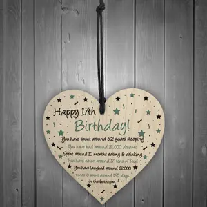 Red Ocean Funny 17th Birthday Gift For Daughter Son Wood Heart Novelty 17th Birthday Card