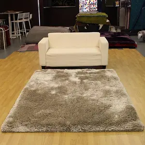 Beige Easy to clean Plain Handmade , Luxurious , Modern , Plain , Shaggy , Sparkle Rug for Living Room, Bedroom - 160cm X 230cm