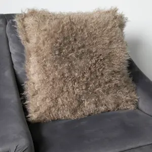 Genuine Light Brown Curly Sheepskin Cushion 45x45cm