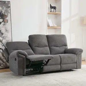 Fosse 3 Seater Manual Recliner Fabric Modern Living Sofa Dark Grey