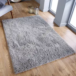 Modern Easy to Clean Grey Plain Shaggy Rug for Dining Rug-200cm X 285cm