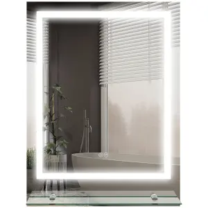 kleankin Dimmable Bathroom Mirror with LED Lights, 3 Colours, Defogging Film