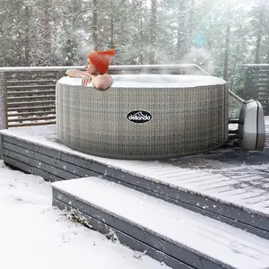 2-4 Person Inflatable Garden Hot Tub, Smart Pump & Accessories Set Rattan Effect