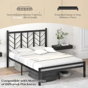 COSTWAY Metal Platform Bed w/ Branch-shaped Headboard Bed Frame Double Size