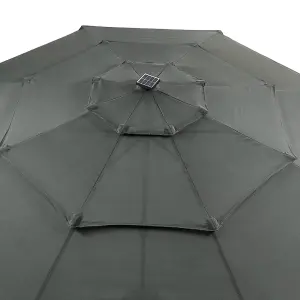 3-Tier Dark Grey Umbrella with Solar Lights and Concrete-Filled Patio Umbrella Stand