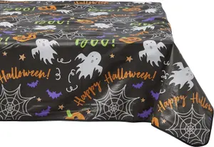 Celebright Halloween Celebration Pack of 2 PVC Tablecloth - Spooky Night Delight & Pumpkin Party - 52x70in