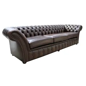 Chesterfield 4 Seater Sofa Settee Antique Brown Real Leather In Balmoral Style