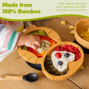 Bamboo Penguin Baby Weaning Plate & Fork Set - Black