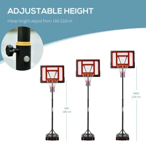 HOMCOM Basketball Stand 160-210cm Adjustable Height Sturdy Hoop w/ Wheels Base