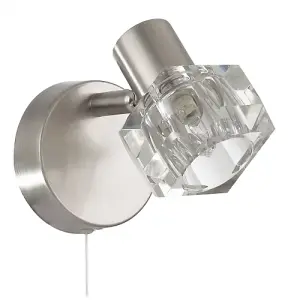 Modern Satin Nickel Wall Light Fitting with Chunky Square Ice Cube Glass Shade